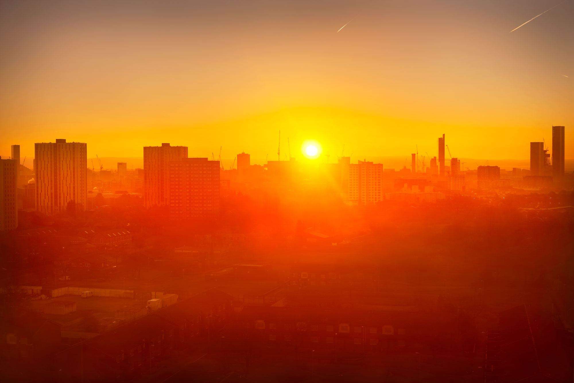 Salford at sunrise, looking towards Manchester